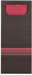 520 Bestecktaschen 20 cm x 8,5 cm schwarz/bordeaux Stripes inkl. farbiger Serviette 33 x 33 cm 2-lag.