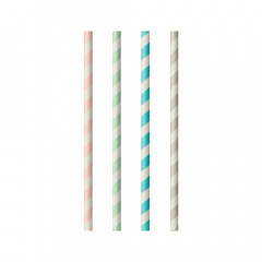 100 Trinkhalme, Papier  6 mm  20 cm farbig sortiert Stripes