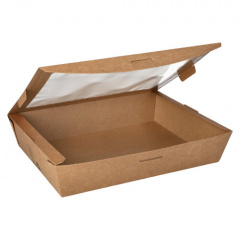 40 Feinkostboxen, Pappe mit Sichtfenster aus PLA pure eckig 1500 ml 4,5 cm x 21 cm x 16 cm braun 100% Fair