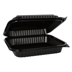 100 Feinkost- und Salatschalen mit Klappdeckeln, PET eckig 1600 ml 19,5 cm x 22 cm x 6 cm schwarz